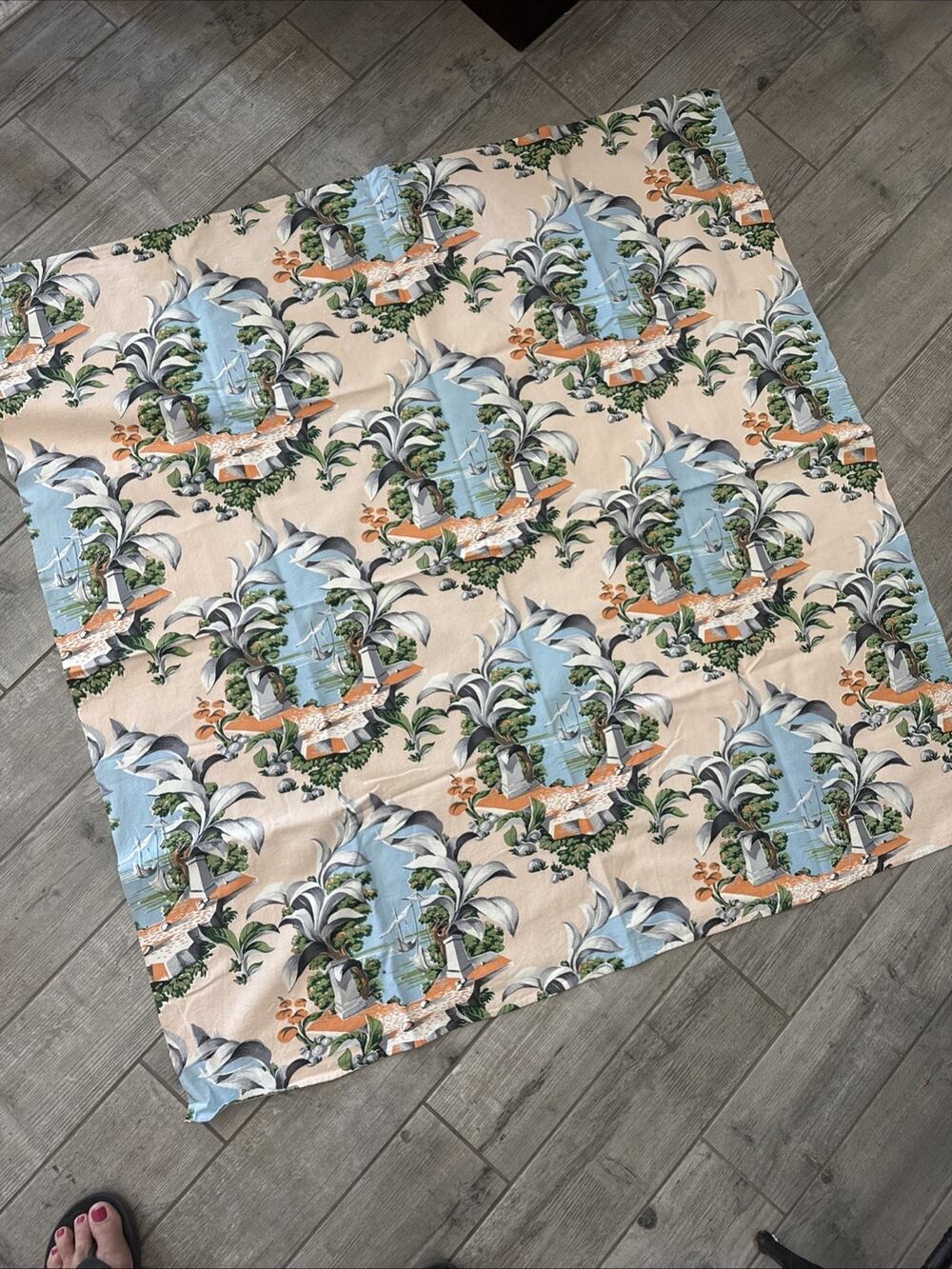 Large Vintage Tropical Bark Cloth Fabric Panels 48" x 49” Total